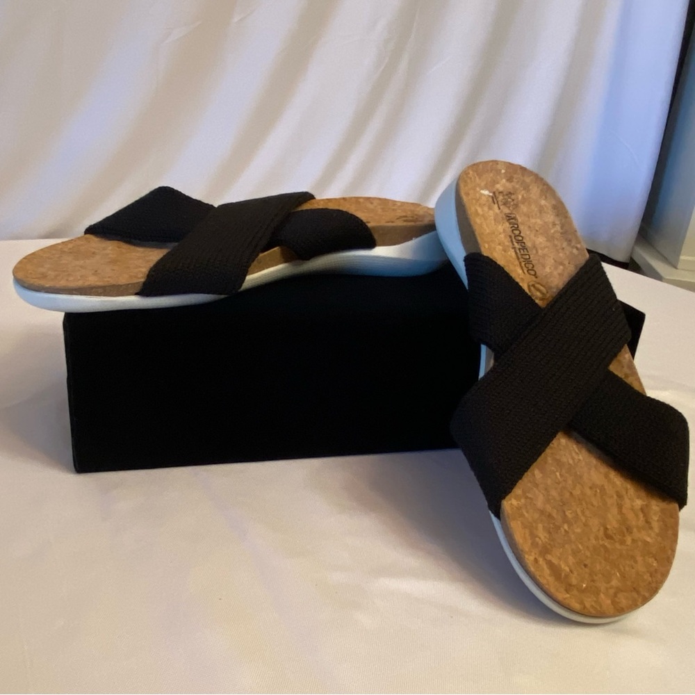 Arcopedico  knit slip on sandals black women’s size 42 made in Portugal